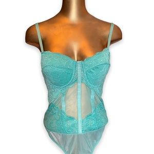 Corset Bodysuit Bustier Aqua Lace Mesh Lingerie Style Coquette Glam Small